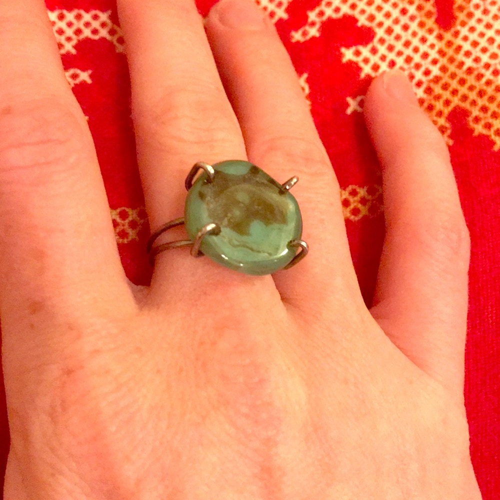 Large turquoise color gemstone Ring - 70s jewelry